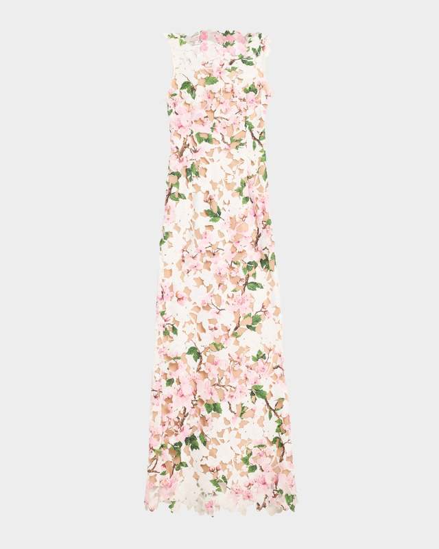 Sleeveless Cherry Blossom Guipure Gown